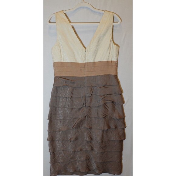 Adrianna Papell Ruffle Tiered Layered Dress Cocktail Sz 10 Metallic Brown Tan - Picture 2 of 13